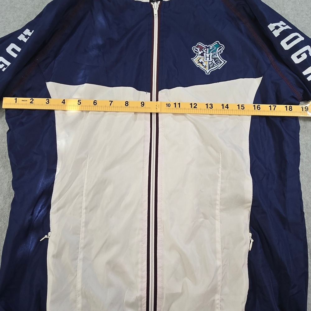 Harry Potter Hogwarts Windbreaker Jacket Navy White Full Zip Hooded Mens Small - Picture 7 of 8